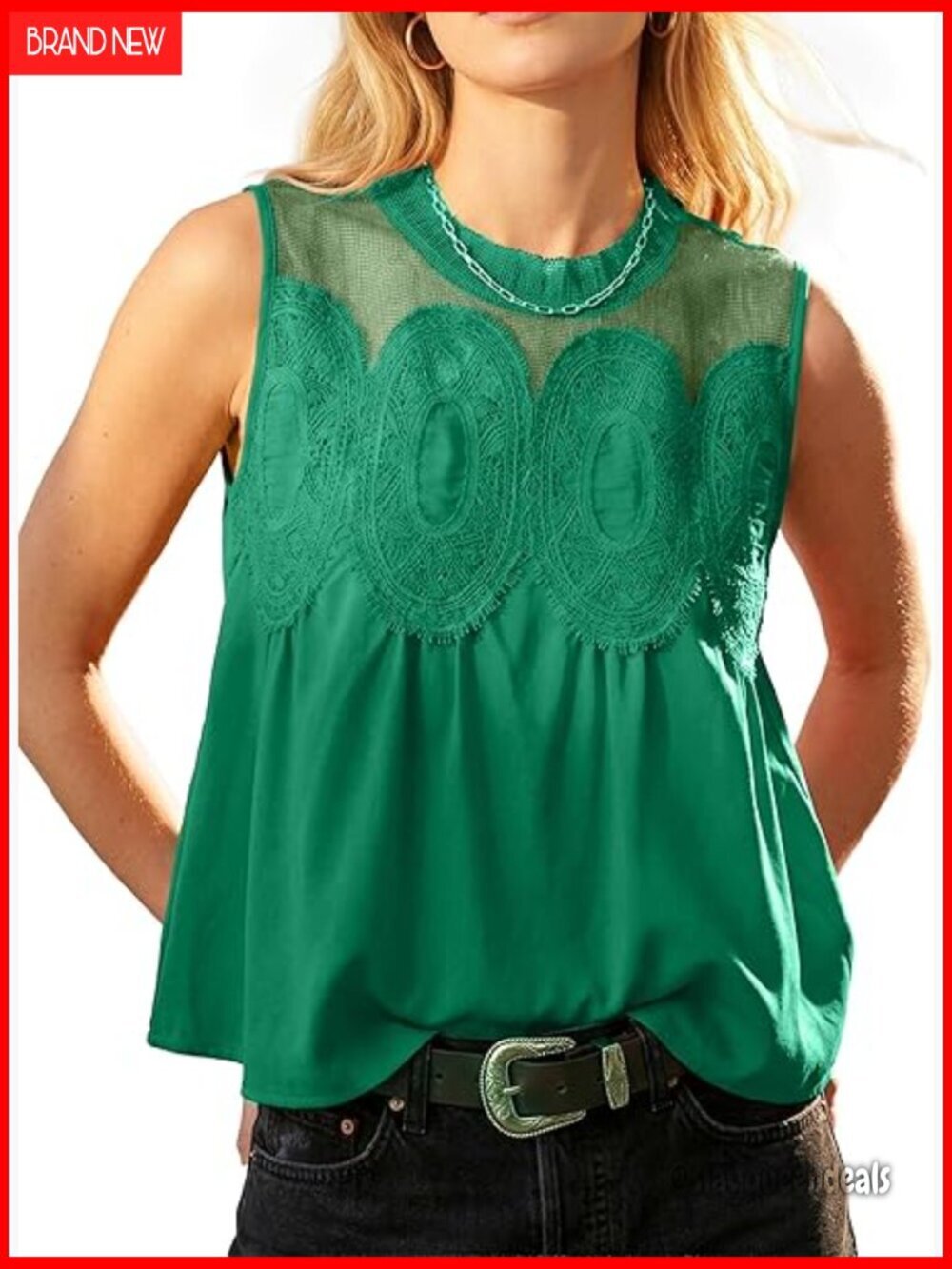 Sleeveless Lace Mesh Swing Blouse Babydoll Tank Top